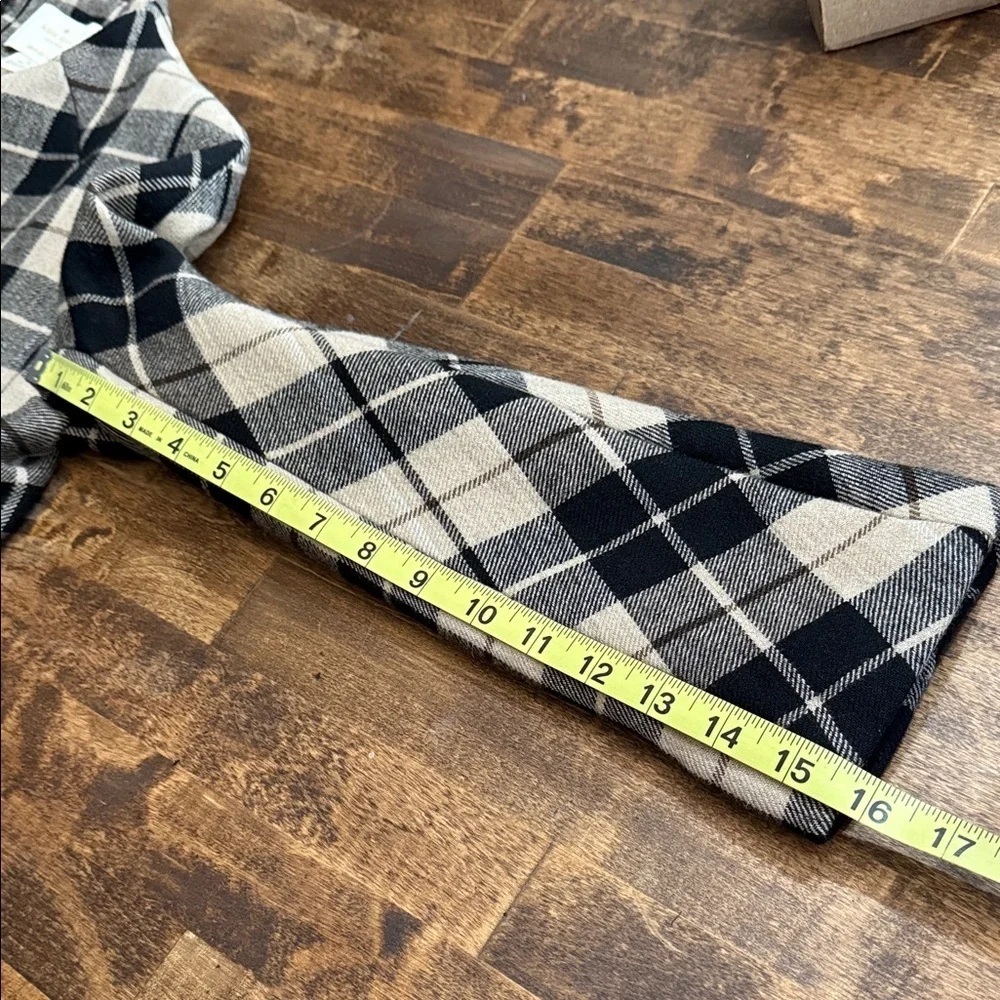 KATE SPADE Tan & Black Plaid Wool Blend Jacket Double Breasted Bow Collar Size M